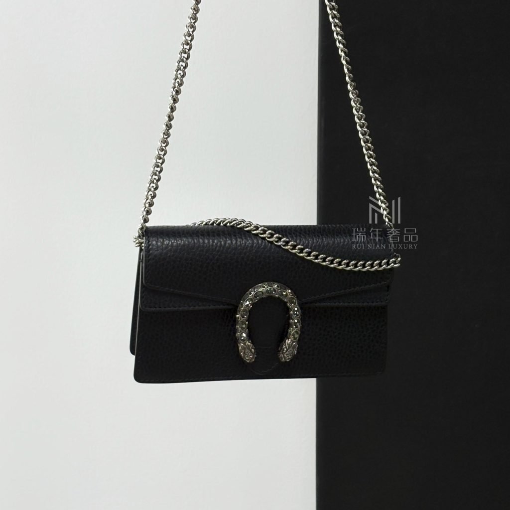 99% New GUCCI Dionysus Mini, Crystal Buckle, Black Leather