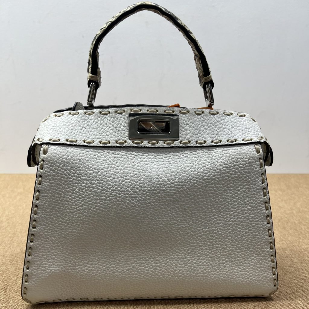 98% New FENDI Peekaboo ISeeU, Med, White Calf & Python