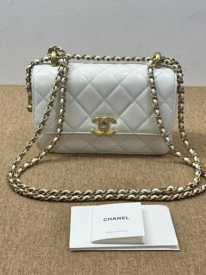 99% New Chanel 19, Double Gold Beads, White‑Gold Skin