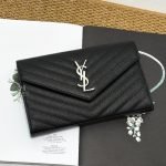 99% New YSL Envelope, Black‑Silver, Medium