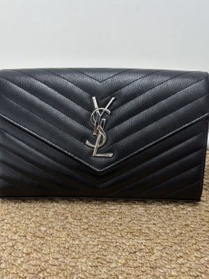 99% New YSL Envelope, Black‑Silver, Medium
